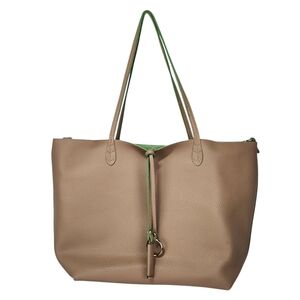 Taupe Pebbled Faux Leather Reversible Tote Bag Pouch Mint Green Interior Large